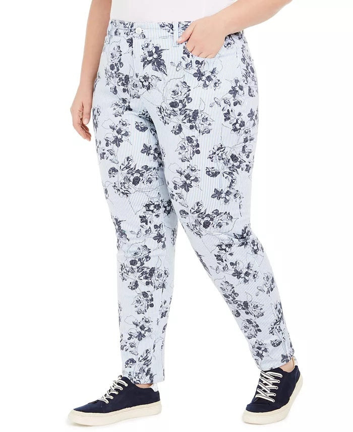 Charter Club Women's Plus Size Bristol Printed Skinny Ankle Jeans Blue Size 18W
