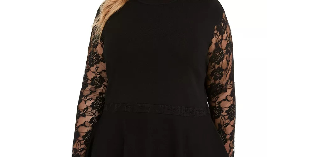 INC International Concepts Women's Plus Size Lace Peplum Sweater Red Size 1X