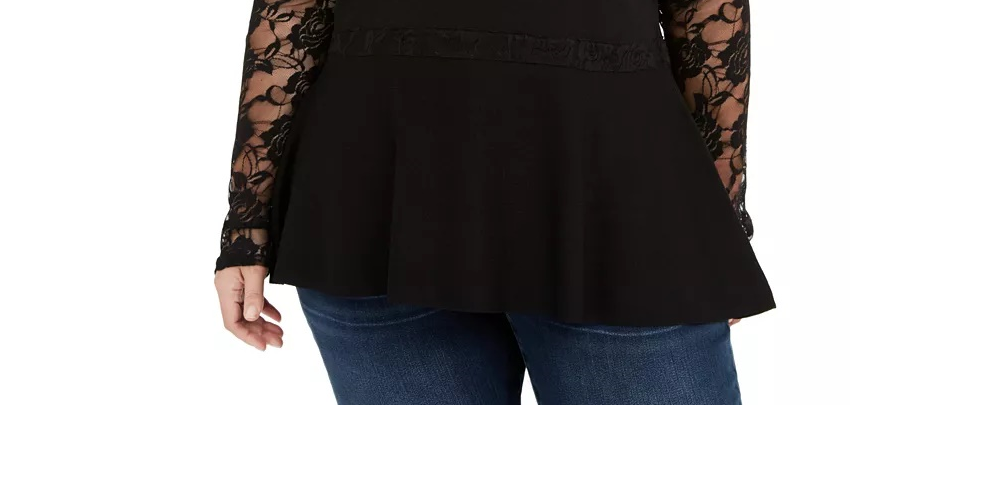 INC International Concepts Women's Plus Size Lace Peplum Sweater Red Size 1X