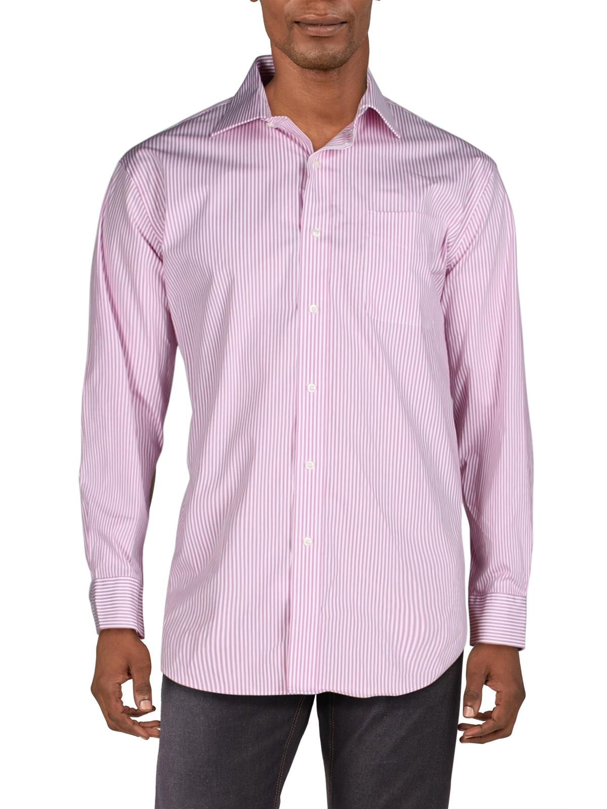 Ralph Lauren Men's Striped Non-Iron Button Down Shirt Pink Size -size-