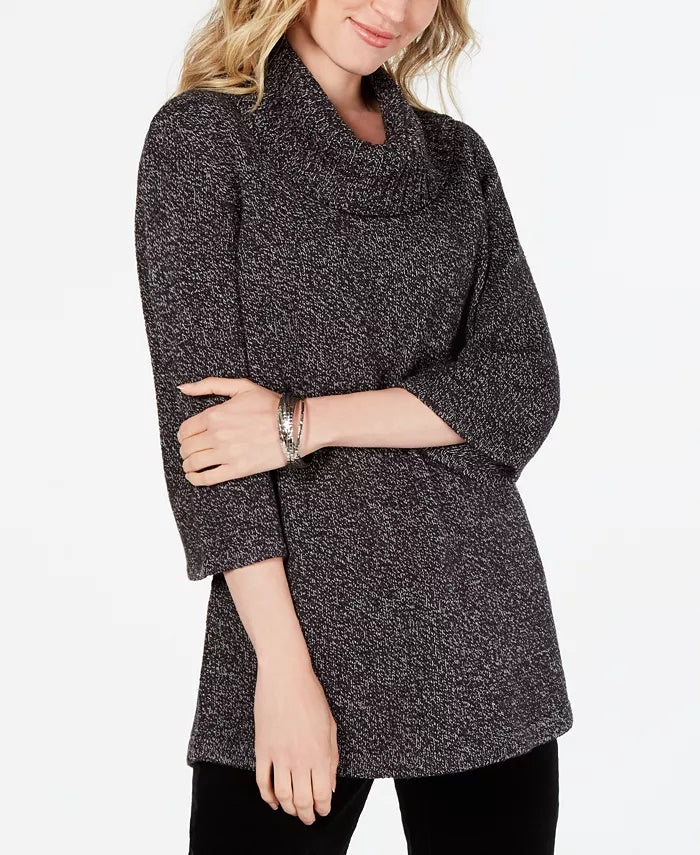 Karen Scott Women's Petite Cowl-Neck 3/4-Sleeve Sweater Wine Size Petite Small