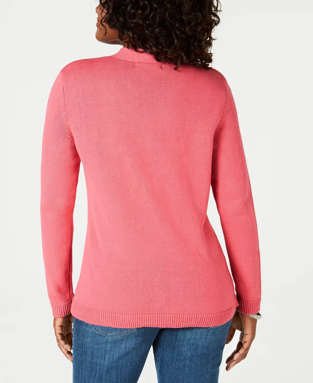 Karen Scott Women's Hardware V Neck Cotton Sweater -PinkSize X-Small