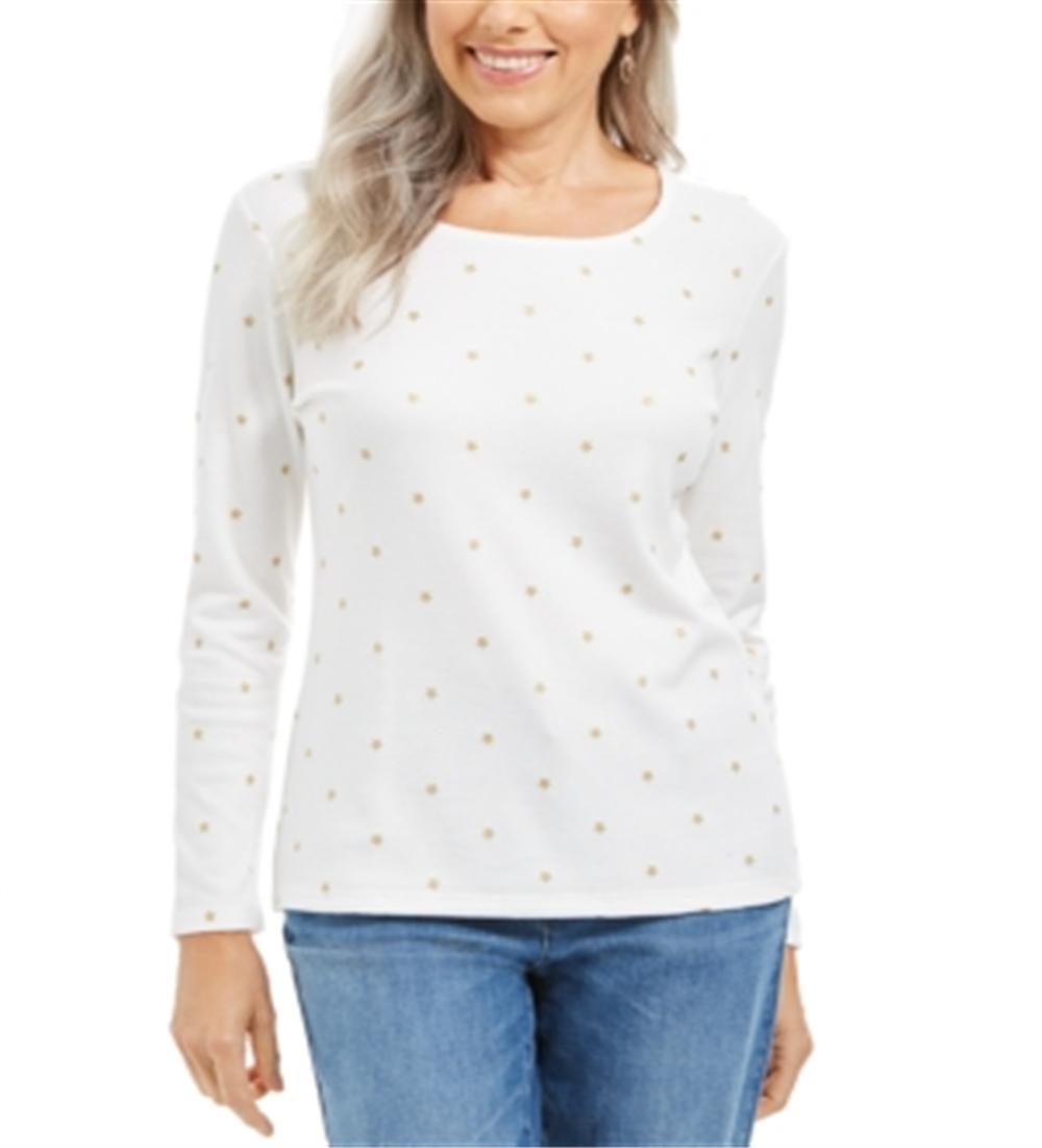 Karen Scott Women's Long Sleeve Scoop Neck Top White Size XX-Large