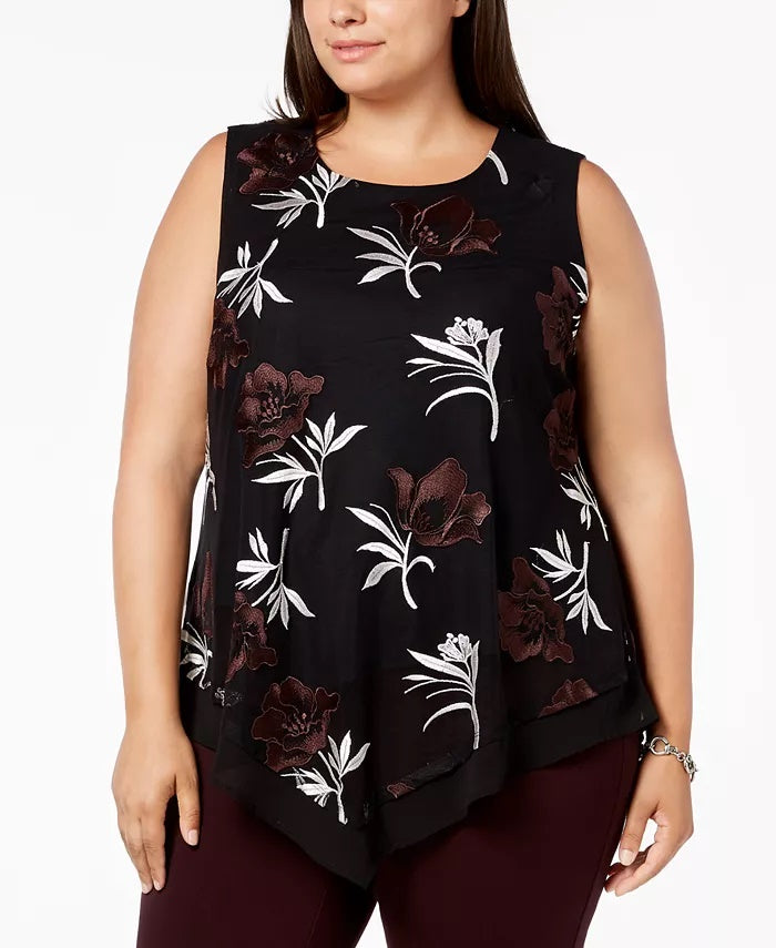 Alfani Women's Plus Pointed Hem Embroidered Top Red Size 3X