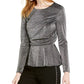 INC International Concepts Women's Draped Metallic Top Black Size X-Large