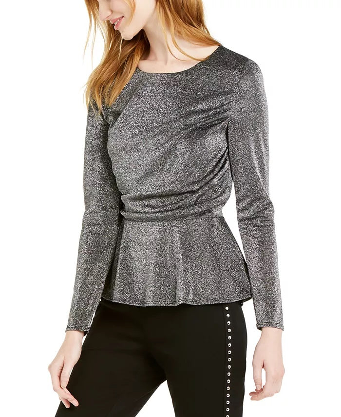 INC International Concepts Women's Draped Metallic Top Black Size X-Large