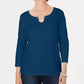 Karen Scott Women's Three Quarter-Sleeve Top Blue Size Medium