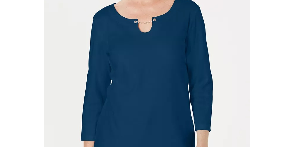 Karen Scott Women's Three Quarter-Sleeve Top Blue Size Medium