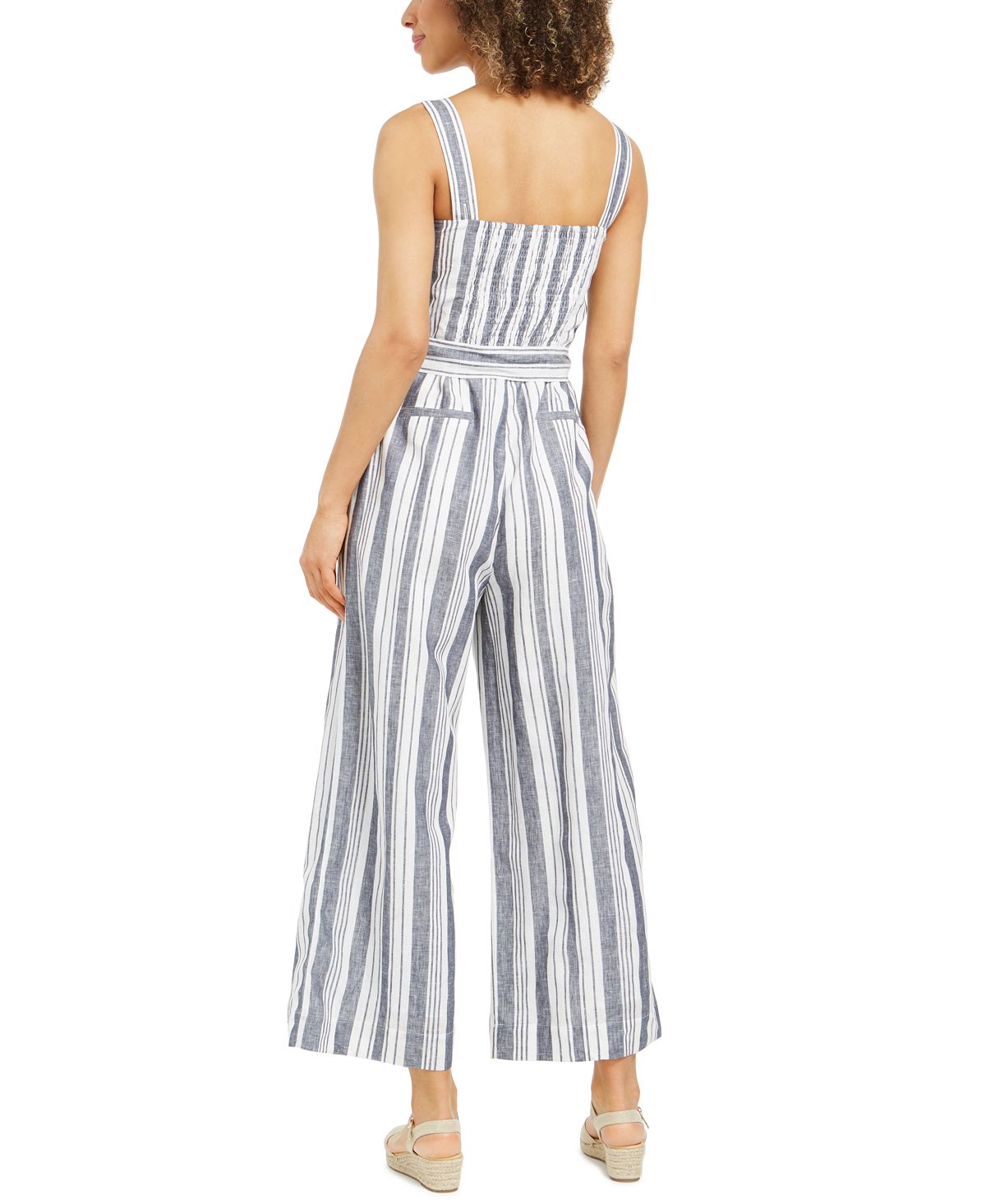 Charter Club Women's Striped Belted Jumpsuit -Gray Size 18