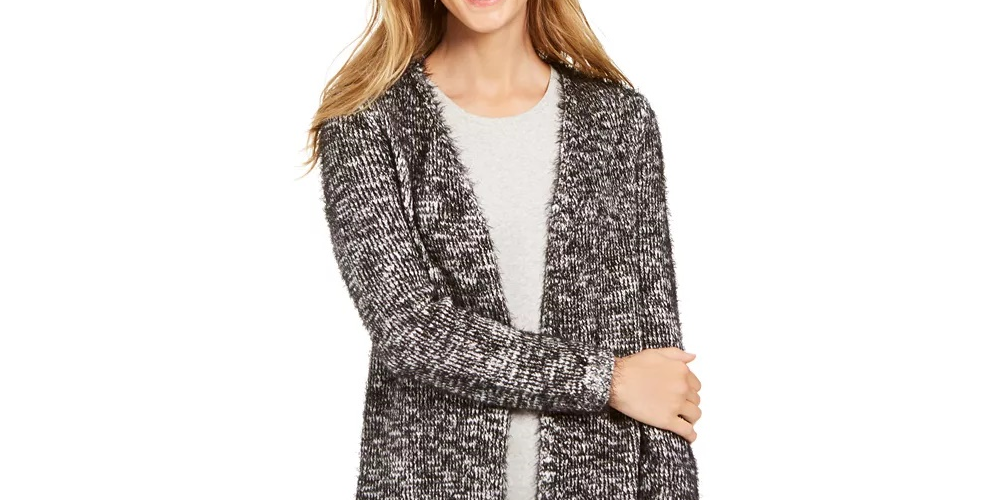 Style & Co Women's Marled Eyelash Knit Cardigan Navy Size Large