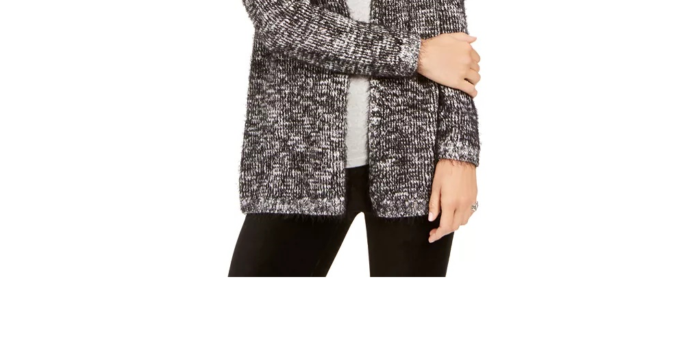 Style & Co Women's Marled Eyelash Knit Cardigan Navy Size Large