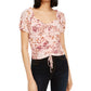 Crave Fame Juniors' Ruched Floral-Print Crop Top Pink Size Medium