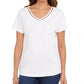 Karen Scott Women's Cotton Open Trim V Neck T-Shirt Pink Size Large