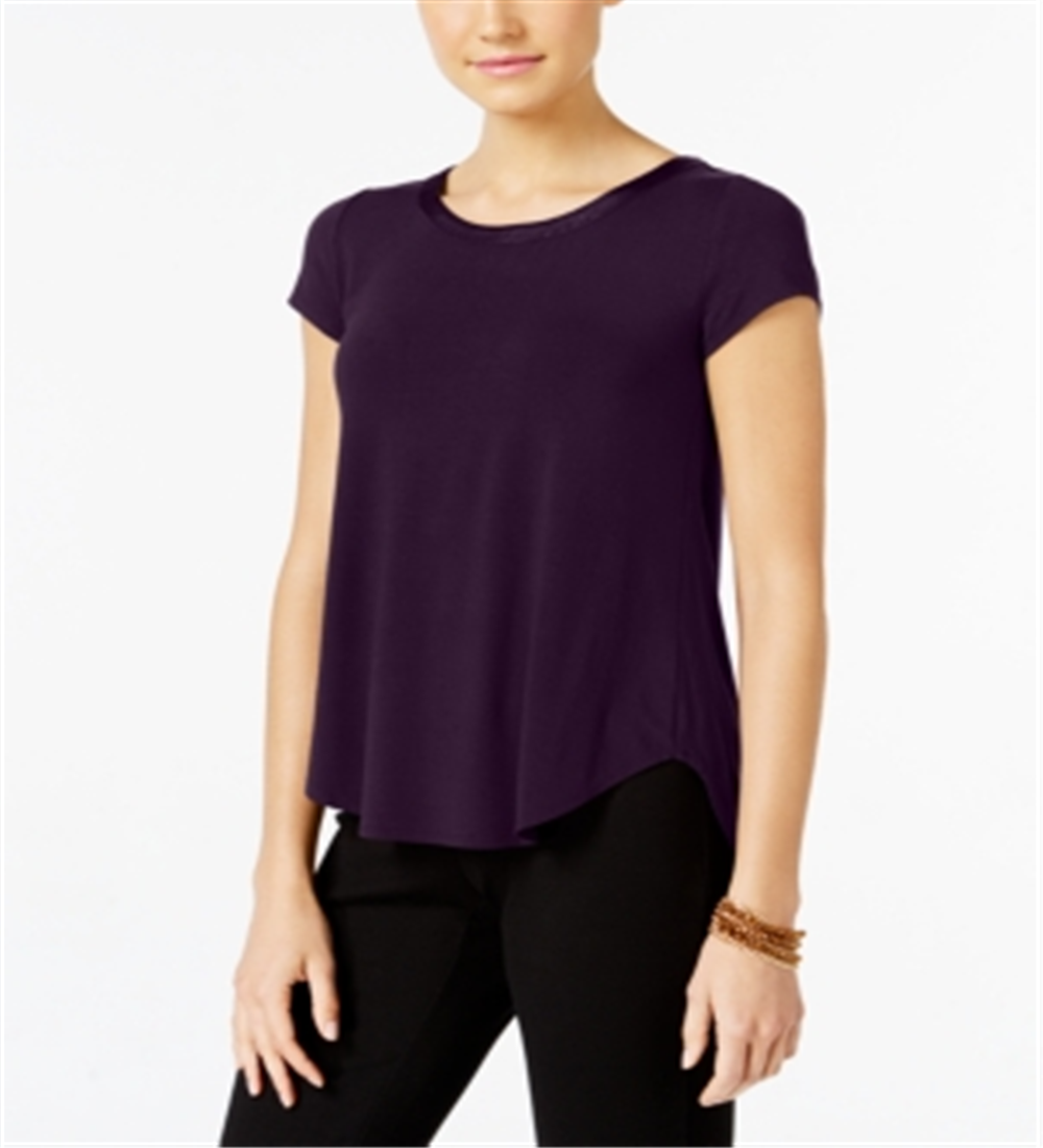 Alfani Women's Satin Trim Tee Purple Size Small