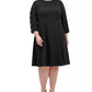 Tommy Hilfiger Women's Plus Button Sleeve Fit & Flare Dress Black Size 20W