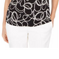 Kasper Women's Embroidered Printed Cap Sleeve Keyhole Top Black Size X-Small