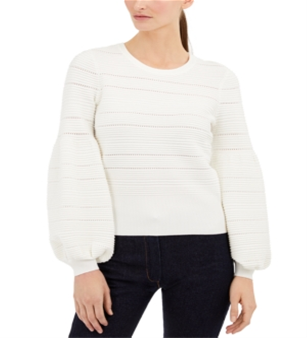 INC International Concepts Women's Solid Pointelle Ottoman Sweater White Size -XL