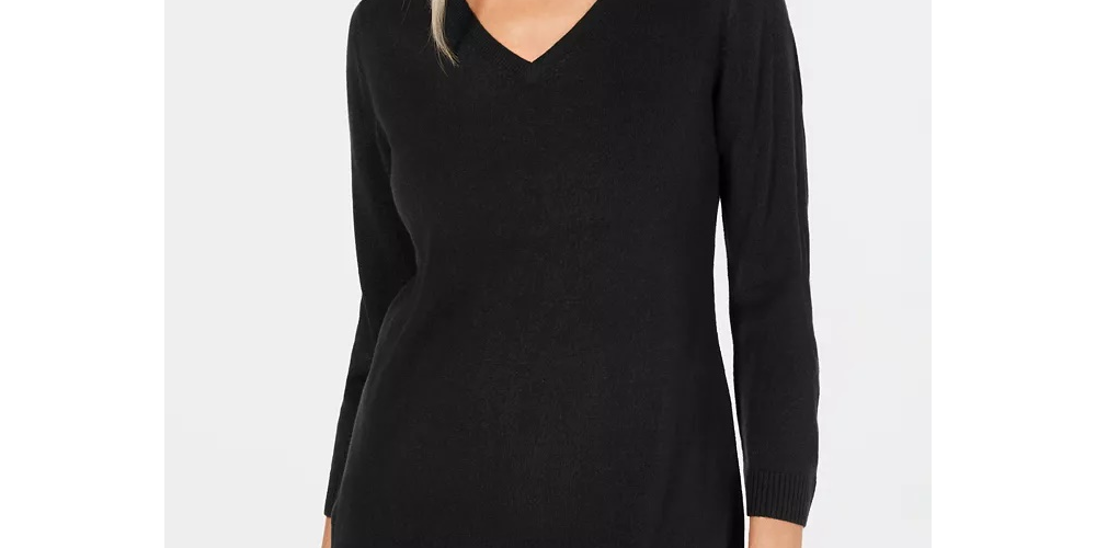 Karen Scott Women's V Neck Luxsoft Sweater Blue- Size Small