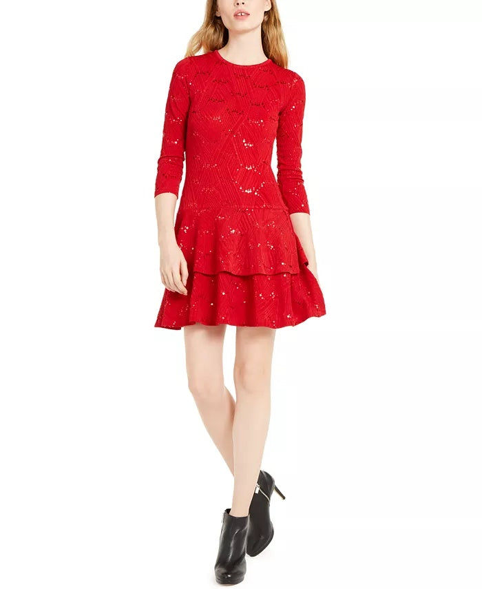 Michael Kors Women's Sequin Textured Dress Red Size X-Large