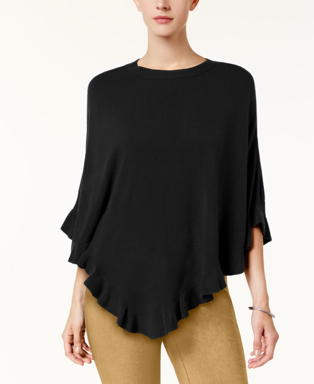 Karen Scott Women's Asymmetric Ruffled Poncho Black Size SM