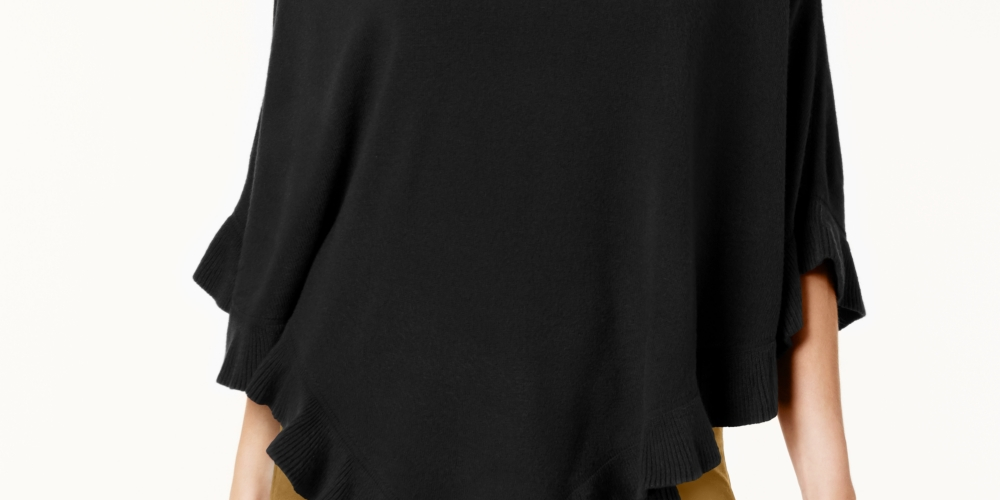 Karen Scott Women's Asymmetric Ruffled Poncho Black Size SM