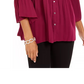 NY Collection Women's Pleated Button Front Bell Sleeve Top Red Size PXS