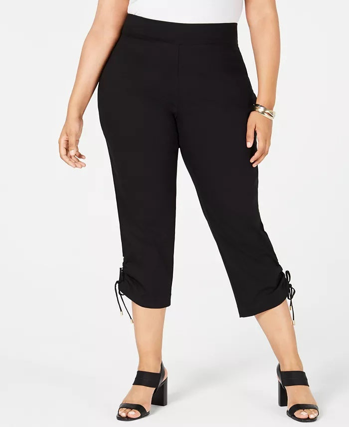 JM Collection Women's Plus Ruched Hem Cropped Pants Black Size 24W