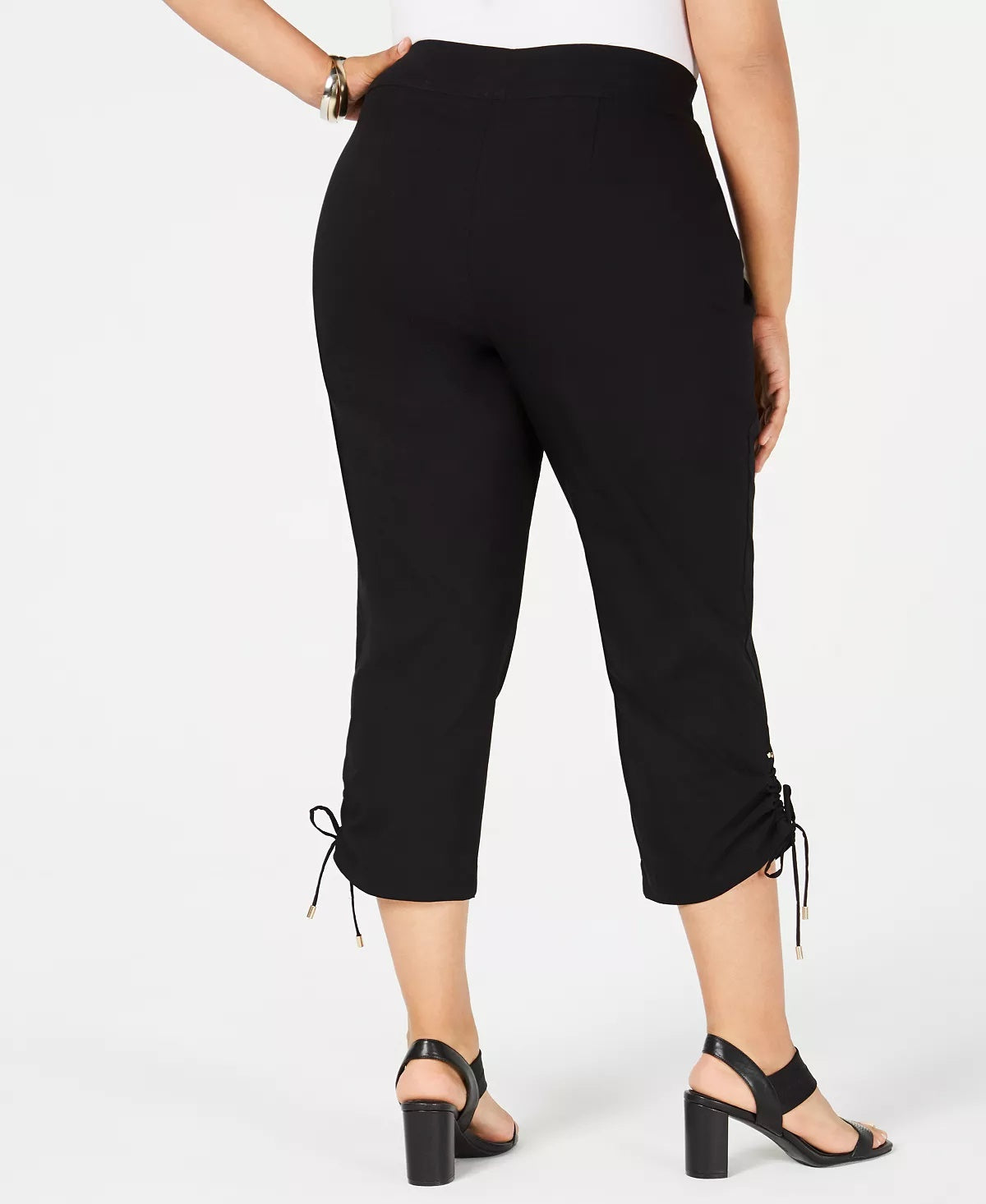 JM Collection Women's Plus Ruched Hem Cropped Pants Black Size 24W