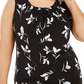 Calvin Klein Women's Plus Printed Pleated Neck Sleeveless Top Black  Size 3X