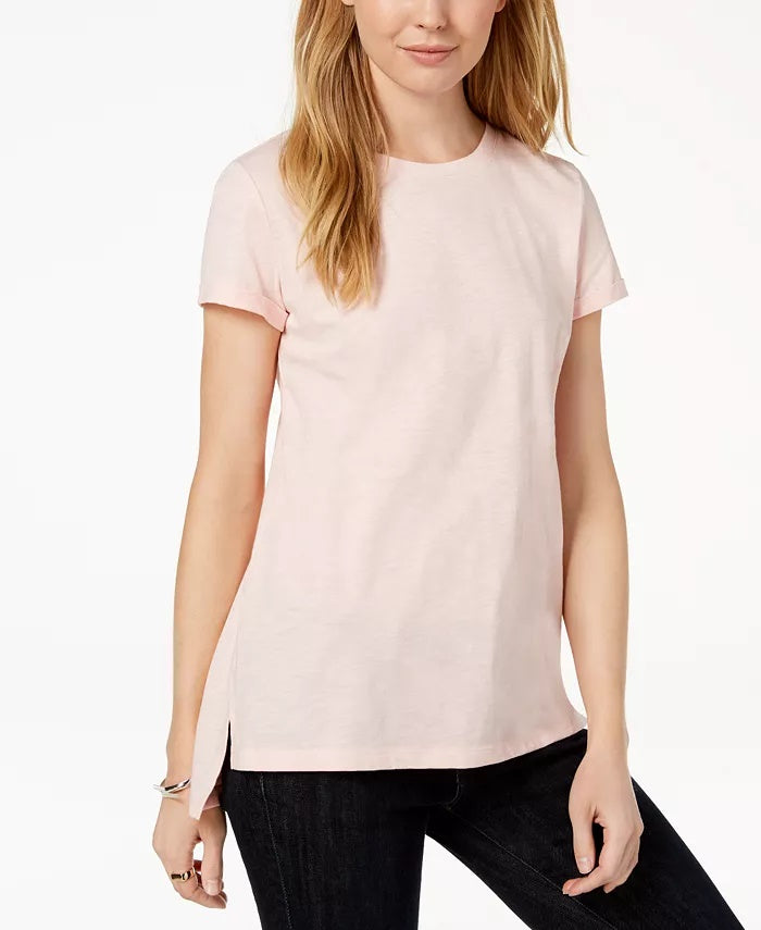 Maison Jules Women's High Low T-Shirt Pink Size Small