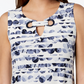 Alfani Women's Petite Printed Grommet-Neck Top  Blue Size PS