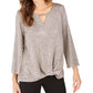 JM Collection Women's Twist Hem Keyhole Top Silver Size Small