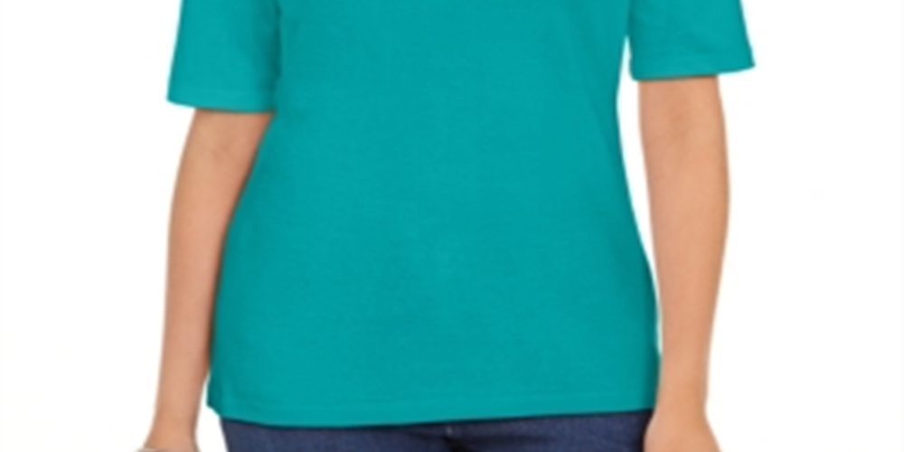Karen Scott Women's Cotton Keyhole Top Green Size L
