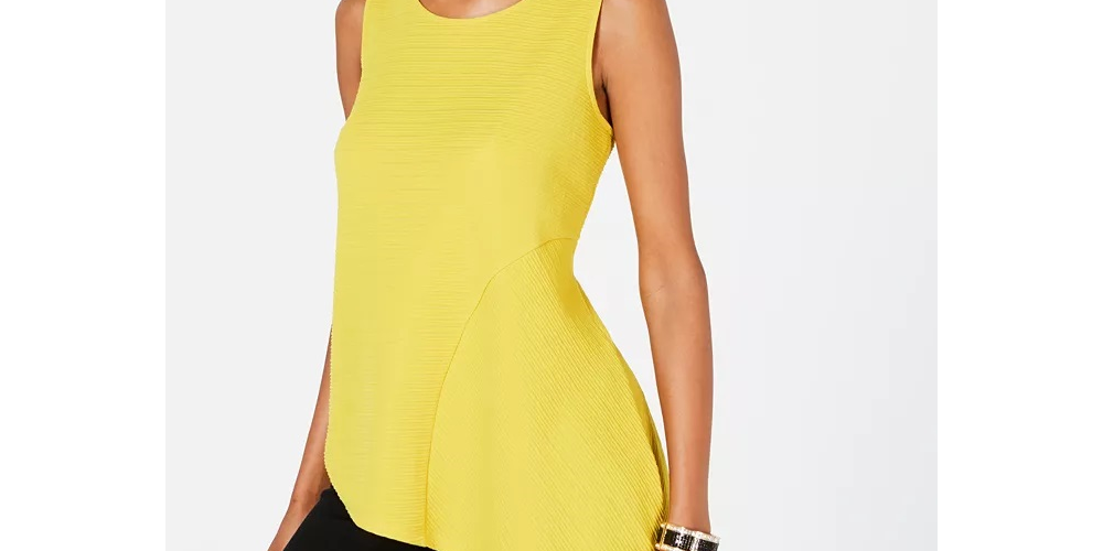 Alfani Women's Asymmetrical Hem Top Gold Size Small