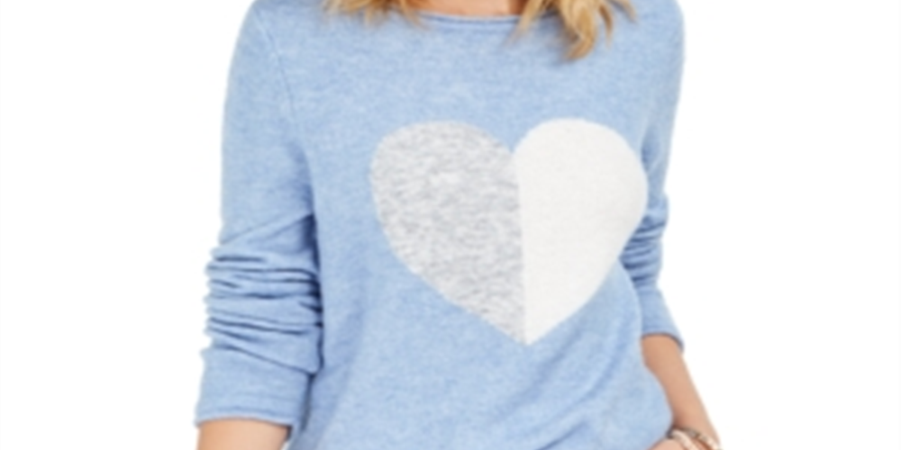 Style & Co Women's Heart Sweater Blue Size XL