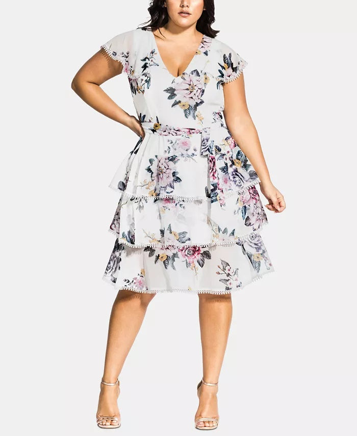 City Chic Women's Trendy Plus Summer Love Dress White Size 18W