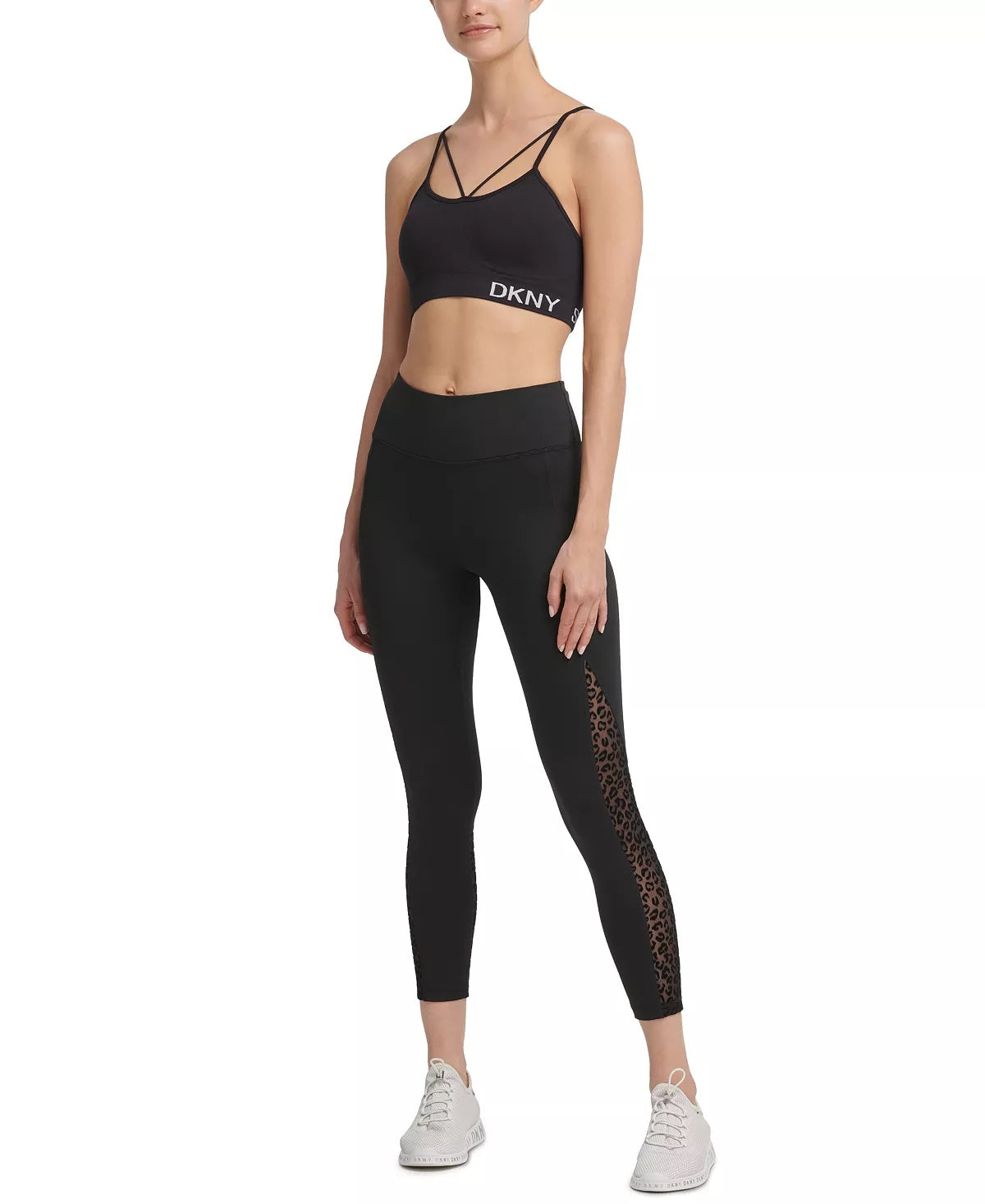 DKNY Women's Sport Flocked Leopard High Waist Leggings Black Size Medium