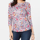Charter Club Women's Cotton Printed Boat Neck Top Blue Size X-Large