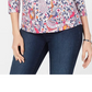 Charter Club Women's Cotton Printed Boat Neck Top Blue Size X-Large