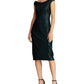 Ralph Lauren Womens Sequined Cap Sleeve Off Shoulder Tea Length Formal Body Con Dress Green Size 14