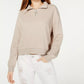 Crave Fame Juniors' Waffle Knit Quarter-Zip Top Beige Size Small
