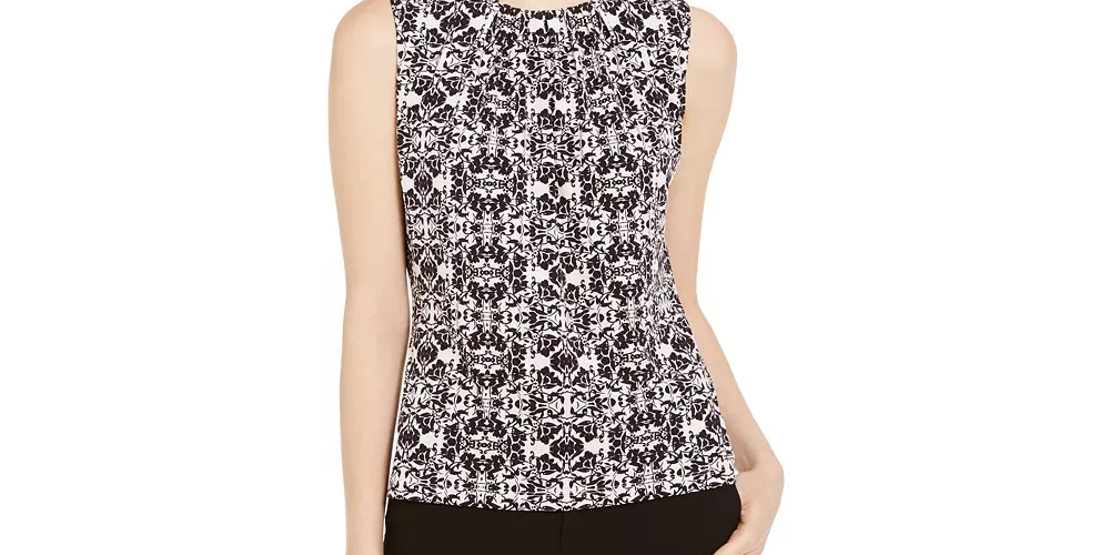 Calvin Klein Women's Printed Sleeveless Top Black Size PXS