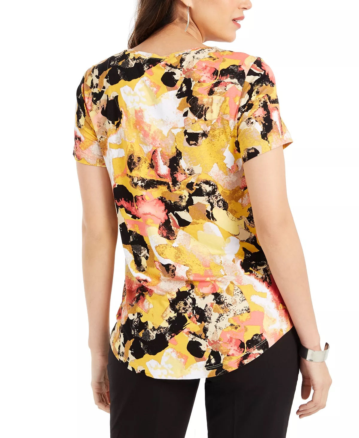 JM Collection Women's Scoop Neck Damask Top Black Size Large
