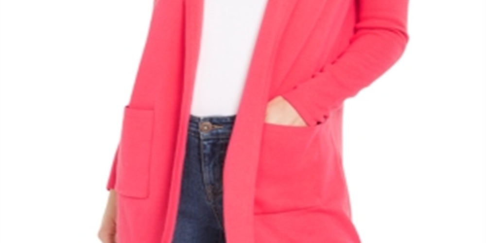 Charter Club Women's Milano Cotton Open Front Sweater Pink Size XS
