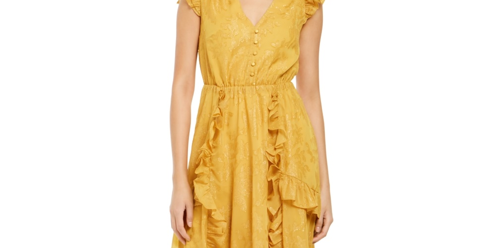 INC International Concepts Women's Burnout Print Midi Dress Yellow Size PS/M