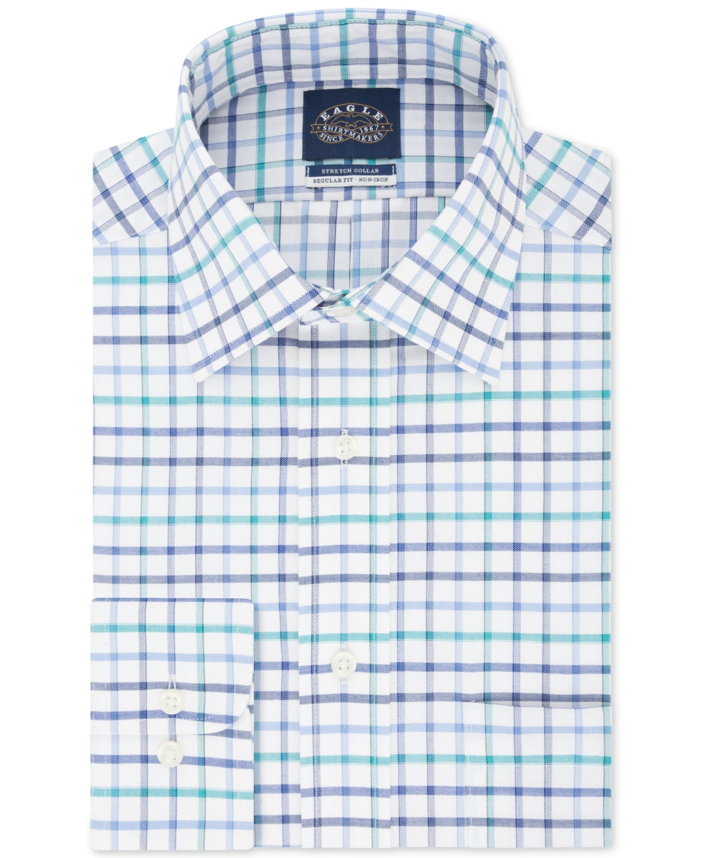 Eagle Men's Big & Tall Classic/Regular-Fit Non-Iron Flex Collar Check Dress Shirt Blue Size 37-38