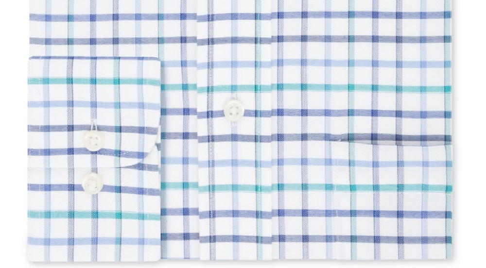 Eagle Men's Big & Tall Classic/Regular-Fit Non-Iron Flex Collar Check Dress Shirt Blue Size 37-38