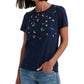 Lucky Brand Women's Floral Short Sleeve Crew Neck T-Shirt Top Blue Size X-Small