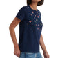 Lucky Brand Women's Floral Short Sleeve Crew Neck T-Shirt Top Blue Size X-Small