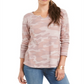 Style & Co Women's Printed Split Neck Cotton Thermal Top Pink Size M